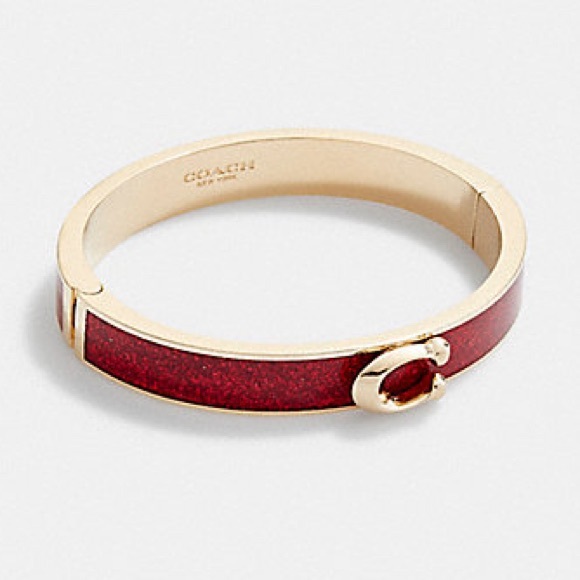 COACH SIGNATURE PUSH HINGED BANGLE RED GLITTER - Picture 2 of 15